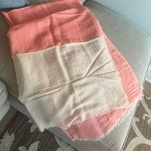 Echo seashore pareo scarf. Melon and cream color linen and modal NWT